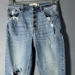 Abercrombie & Fitch Mom Jeans Womens 27/4s Short Distressed Frayed Hem High Rise